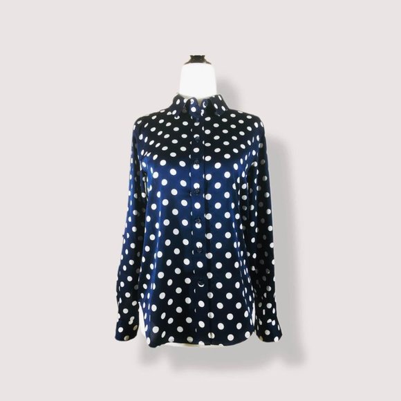 Ann Taylor Polka Dot Blouse, Royal Blue, Petite XS - Picture 2 of 6